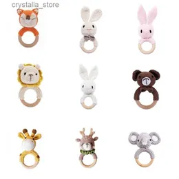 Wholesale Baby Teether Crochet Wooden Ring Animal Rattle Chewing Teething Nursing Soother Molar Hand Weave Organic Rattle Toy L230518