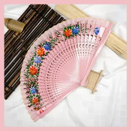 Decorative Objects Figurines Folding Fan Wood Spanish For Dancing Printing Hand Home Decoration Ornaments Craft Gifts Guest 230701