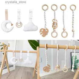 1Set Wooden Baby Play Gym Frame Pendants Cotton Thread Newborn Fitness Rack Hanging Toy Stroller Activity Rattle Baby Room Decor L230518