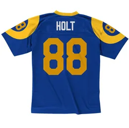 خياطة كرة القدم قميص 88 Torry Holt 1999 Blue Mitchell Ness Retro Rugby Jerseys Men Women Youth S-6XL