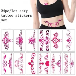 Geçici Dövmeler 24 adet/grup Seksi Dövme Çıkartma Sahte Dövme Kadın için Su Geçirmez Moda Vücut Sanatı Sahte Tatouage Femme Dökün Dövme Seti Tatuajes 230701