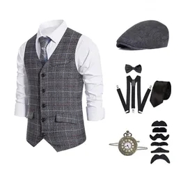 Herrdräkter Blazers Gangster Costume and Accessories Set Steampunk Waistcoat Y Blinders Vest Pocket Watch 1920s Men Gatsby Cosplay Outfit 230630