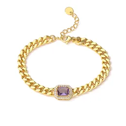 Colorful Square Zircon Charm Bracelet Gold Plated Cuban Link Chain Bracelets for Gift