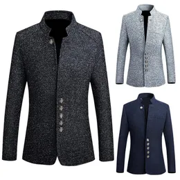 Herrenanzüge Blazer Männer Einfarbig Langarm Stehkragen Einreiher Plus Size Slim Blazer 230630