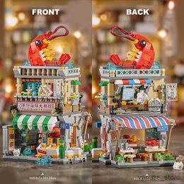 Blocchi Mini Negozio di alimentari in stile cinese Negozio Street View Building Blocks Hong Kong Snack bar Assemblare Giocattoli Regalo per bambini Ragazza R230701