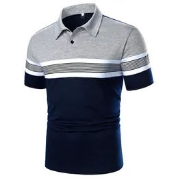 Herrpolos män kort ärm polo skjorta avslappnad topp kontrast färg design randig band dekoration sommar mode 230630