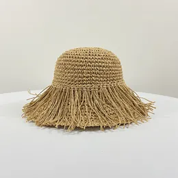 НОВЫЕ женские соломенные шляпы ручной работы от солнца с большими широкими полями для девочек, высококачественная двухслойная кисточка с необработанными краями, стальная проволока, формирующая ведро
