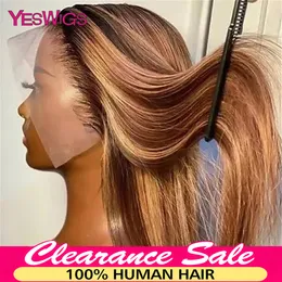 Syntetiska peruker Höjdpunkt Wig Human Hair Obre Honey Blonde 427 Färgad spetsfront för kvinnor Pre Plocked Bone Straight Frontal 230630