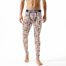 Calzoncillos largos sexis a la moda de invierno para hombre, ropa interior térmica de algodón con flores amarillas cálidas, mallas largas individuales, pantalones de alta calidad 278P