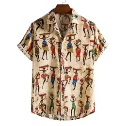 قميص رجالي أفريقي بنقشة الزهور قميص صيفي للرجال بأكمام قصيرة من القطن ملابس الشاطئ بأزرار غير رسمية للعطلات ملابس على شكل أزهار شيميز أوم 230630