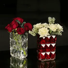 Vaser hemröd lyxgeometri hydroponics transparent glas litet vas vardagsrum mjuka dekoration blommor prydnader 230701