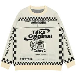 Men's T Shirts Oversized Pattern Sweater Fashion Loose Trend American Retro Round Neck Winter Jacquard Knit Women's 230630