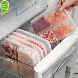 New 4 Grids Food Fruit Storage Box Portable Frigorífico Freezer Organizadores Sub-Embalados Carne Cebola Gengibre Transparente Crisper