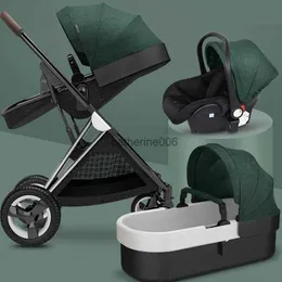 Nowy wózek dla dzieci 3 IN1 Four Wheels Stroller 2 w 1 Baby Car Kinderwagen Składany nowonarodzony powóz dla dzieci Wysokie krajobrazowe wózki L230625