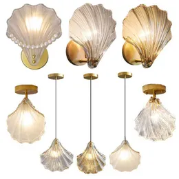 Modern Sea Shell LED Wall Lamps Pendant Lights Glass Lampskärm inomhus belysning sovrum matsal