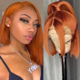 Perucas Bob Lace Front Lace Ginger Orange 150% Prepened Ombre Straight Remy Brasileiro Perucas Short Bob Lace