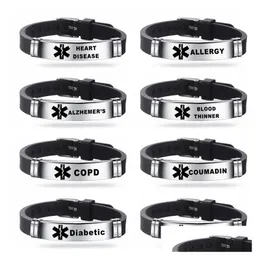 Andra armband graverbara medicinska ID -armband - rostfritt stål för diabetesepilepsi Alzheimers allergier. Unisex Sile Band helheter DH1VJ