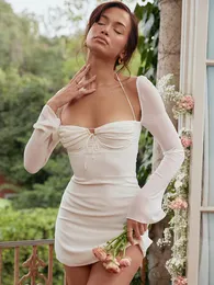 Grundläggande casual klänningar Summer Bodycon Dress White Sexy Women Party Arrivals Stretchy Mini Evening Club Night Drop 230701