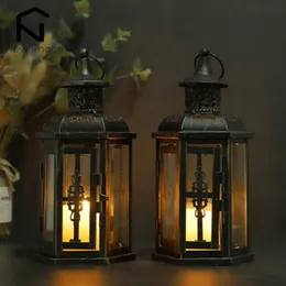 Ljushållare Vintage Nordic Holder Lanterns Candles Estetic Hanging Lantern Iron Black Home Decor Wedding Room Decoration 230701