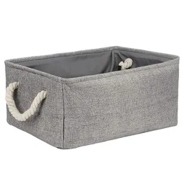 Curtains Haojianxuan 2022 New Folding Linen Fabric Storage Basket Kids Toys Storage Box Clothes Storage Bag Organizer Home Laundry Basket