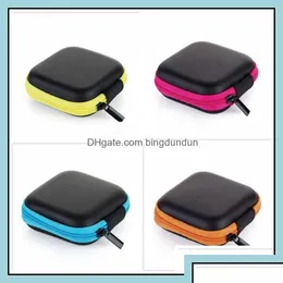 Caixas de armazenamento Caixas para fone de ouvido Estojo para fones de ouvido em couro sintético Mini estojo com zíper protetor para ponta dos dedos Giroscópio Bolsa para fone de ouvido Dhafw