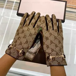 Kvinnor Designer Vante Fårskinnshandskar Med Box Vinter Lyx Äkta Läder Märken Big Fingers Handske Varm Cashmere Inuti Touch Screen