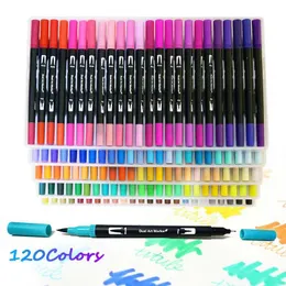 Markers Dual Tip Watercolor Pens 36/72/80/100/120/132 Colors FineLiner Brush Art Markers Pen For Drawing Painting Calligraphy Supplies