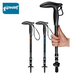 Trekking biegunowe t-uchwyt piesze włókna węglowego piesze trzciny trekkingowe Ultralight Telescopic Alpenstocks 49CM-100CM Trail Sticks Canne 230701