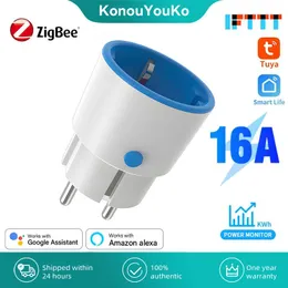 Plugs Tuya Zigbee 3.0 WiFi EU Smart Plug 16A Socket Smart Home Appliances Power Monitor Voice Control Timer Arbeit mit Alexa Google