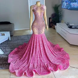 Encantadores vestidos de formatura sereia rosa 2023 com lantejoulas e miçangas penas vestidos de luxo para ocasiões formais plus size vestidos de festa baile de formatura 2023