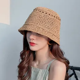 Cappello da pescatore a secchiello intrecciato a mano da donna da donna alla moda spiaggia di paglia Casual tinta unita vocazione Summer Sun s anti-UV