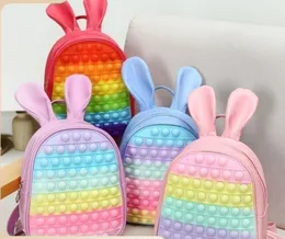 Children stereo rabbit ears backpacks girls boys decompression squeezing double shoulder bag kids rainbow silicone cartoon bags Z3053