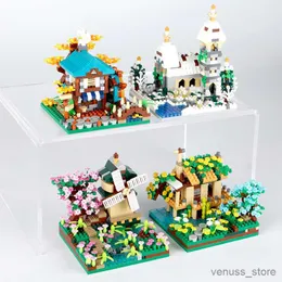 Blocchi Four Season Micro Street View Sakura Windmill Building Blocks Fisherman's Cottage Tree Assemblare giocattoli per bambini Boy R230701