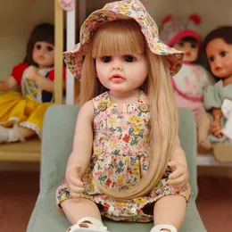 Bonecas 22 polegadas Reborn Baby Doll Silicone Macio Longo Cabelo Dourado Realista Princesa Nascida Bebé Presente de Aniversário 230630