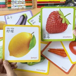 144 Słowa Cognition Cards Kartę Zwierzę/Ruch/Owoc/warzywa Montessori Edukacyjne chińskie angielskie karty flash dla 3-6 dzieci L230518