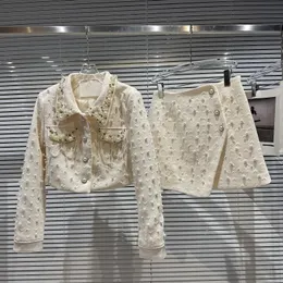 Tvådelt klänning PREPOMP Vinterpärlor broderade pärlor Kort kappa Oregelbundna kjol Set Women Outfits GG911 230630