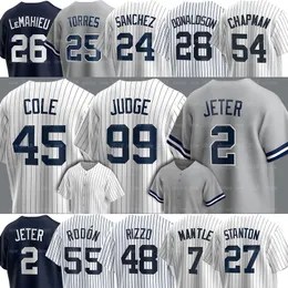 NOWOŚĆ 99 Aaron Judge Baseball Jerseys Derek Jeter Yankeess Carlos Rodon Yorks Josh Donaldson Gerrit Cole Lemahieu Harrison Bader Giancarlo Stanton Oswald Peraza