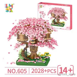 Блоки Mirco Sakura Flower Treehouse Building Block Creative Street View Cherry Blossom Decor День Святого Валентина Игрушки Подарки R230701