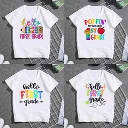 Conjuntos de roupas Hello First Grade T Shirt Children Funny Day Back To School Tshirts Unisex Summer Top Lovely Gift Teen's Tees White 230630