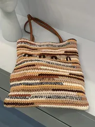 Luxury All-Matching Striped Straw Bag Shoulder Handbag Shopping Bag Large Capacity Mummy Bag Spring and Summer