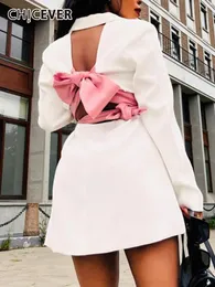 Women's Suits Blazers CHICEVER Loose Patchwork Bow Lace Up For Women Notched Long Sleeve Solid Temperament Blazer Female Fashion Clothing 230630