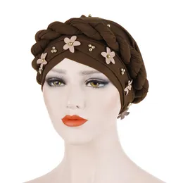 Nuovo Fiore In Rilievo Chemio Cap Donne Treccia Musulmana Hijab Turbante Foulard Indiano Cofano Cappello Perdita di Capelli Headwrap Sciarpa Turbante Mujer