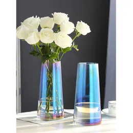 Vases Creative Multi Color Glass Vase Desktop Transparent Flower For Weddings Terrarium Hydroponic Home Decoration 230701