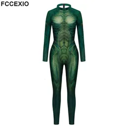 Kvinnors jumpsuits rompers fccexio grön främmande tryck semesterfest sömlös bodysuit kvinnor mode sexig stretch cosplay kostym jumpsuit 230630