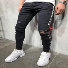 Fashion-Mens Black 19SS Biker Jeans rippade nödställda våren Summer Pencil Pants Hombres Jean Pantalones181n