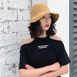 Koreli Kadın Yaz Açık Kova Şapka Basit Düz Renk Geniş Kenarlı Güneş Koruyucu Katlanabilir Ayarlanabilir Pamuk Balıkçı Damla Nakliye