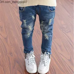 Trousers Spring Autumn Baby Boys Girls Jeans Kids Broken Cool Washing Denim Pants Toddler All Match Children Clothes 220110 Z230701