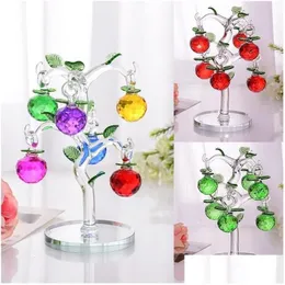 Obiekty dekoracyjne figurki szklane kryształowe jabłoni z jabłkami 6pcs fengshui rzemieślnicze dekoracje domu