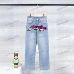 Xinxinbuy Men Designer Pant Paris Graffiti Szczoteczka do zębów Jacquard Printing Prasowane dżinsy dżinsowe spodnie niebieskie czarne s-3xl