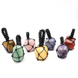 Charms Big Woven Black Rope Net Natural Amethyst Crystal Pendant Energy Stone Healing Meditation Yoga Gift Wholesale Drop Delivery J DHD4S